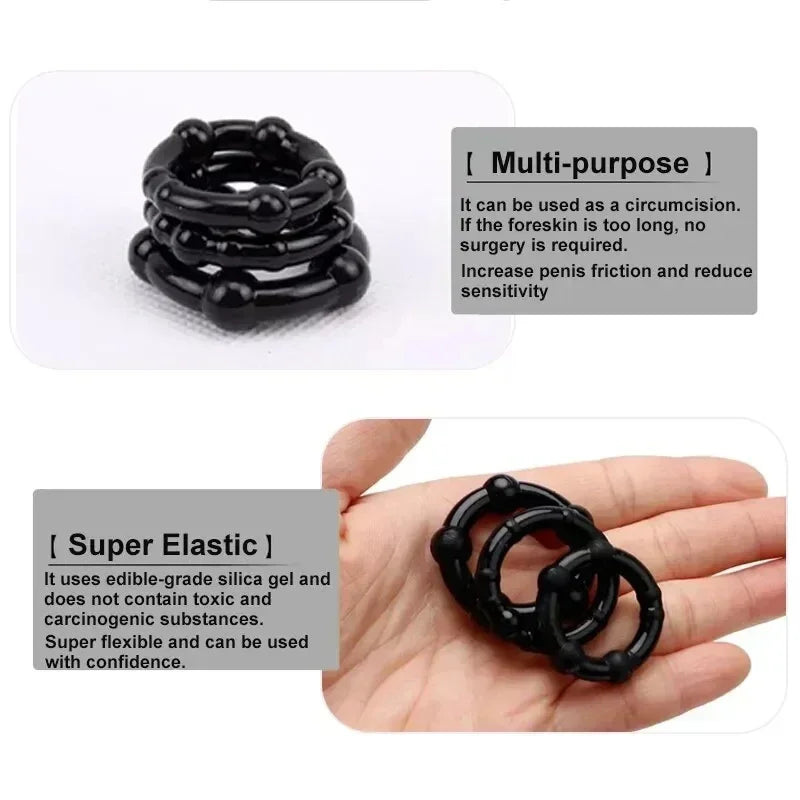 3PCS Penis Rings Crystal Delay Cockring Silicone Bdsm Bondage Erotic Accessories Prostate Adult Sex Toys For Men Male Chastity