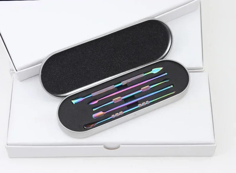 JOK JUK 5Pcs Stainless Steel Oil Wax Spoon Wax Carving Tool Container Set Color Nail Picker Manicure Pusher Accessories Gadget