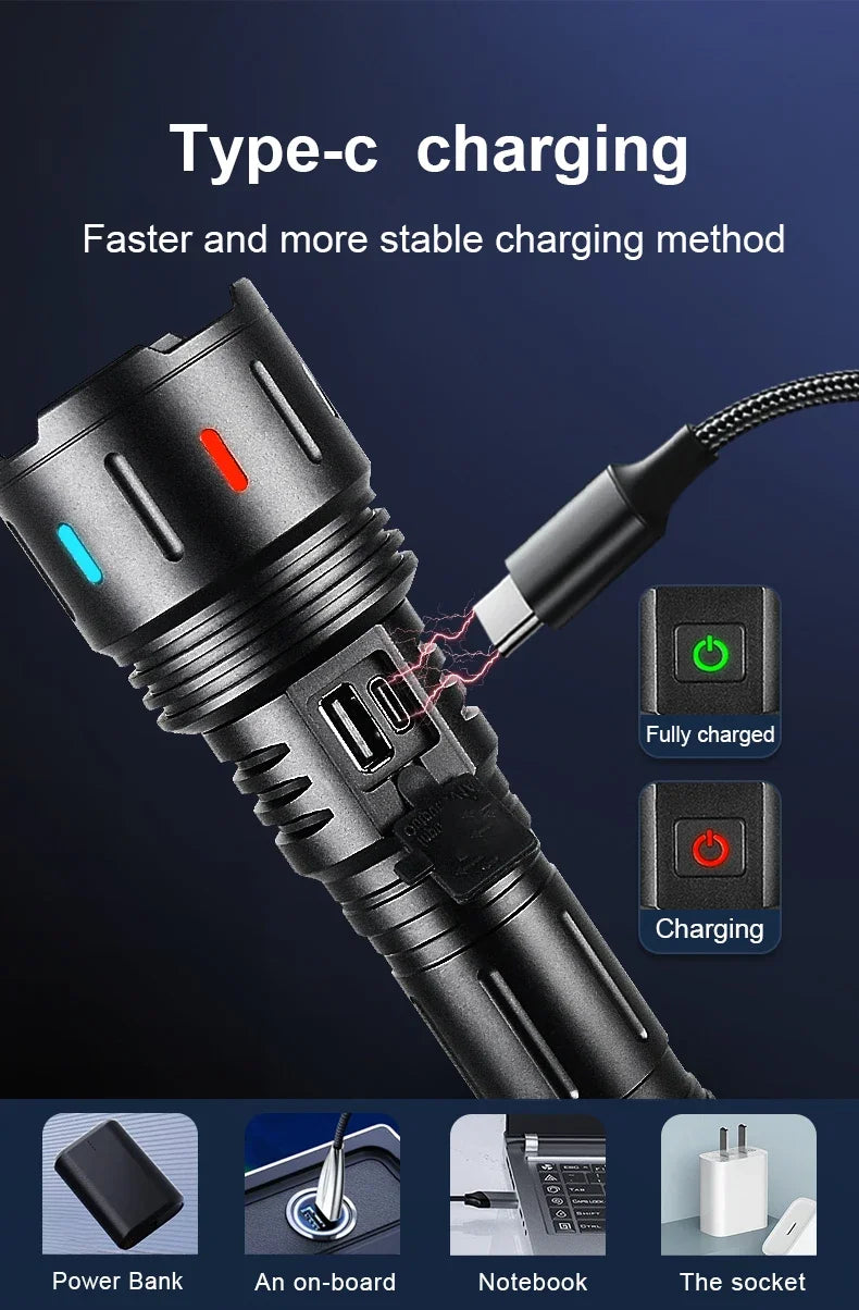 2025 Most Powerful LED Flashlight Rechargeable LED Flashlights High Power Zoom Torch Light Long Range Tactical Lantern Camping