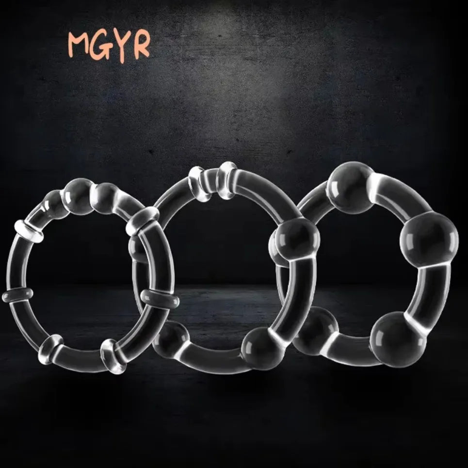3PCS Penis Rings Crystal Delay Cockring Silicone Bdsm Bondage Erotic Accessories Prostate Adult Sex Toys For Men Male Chastity