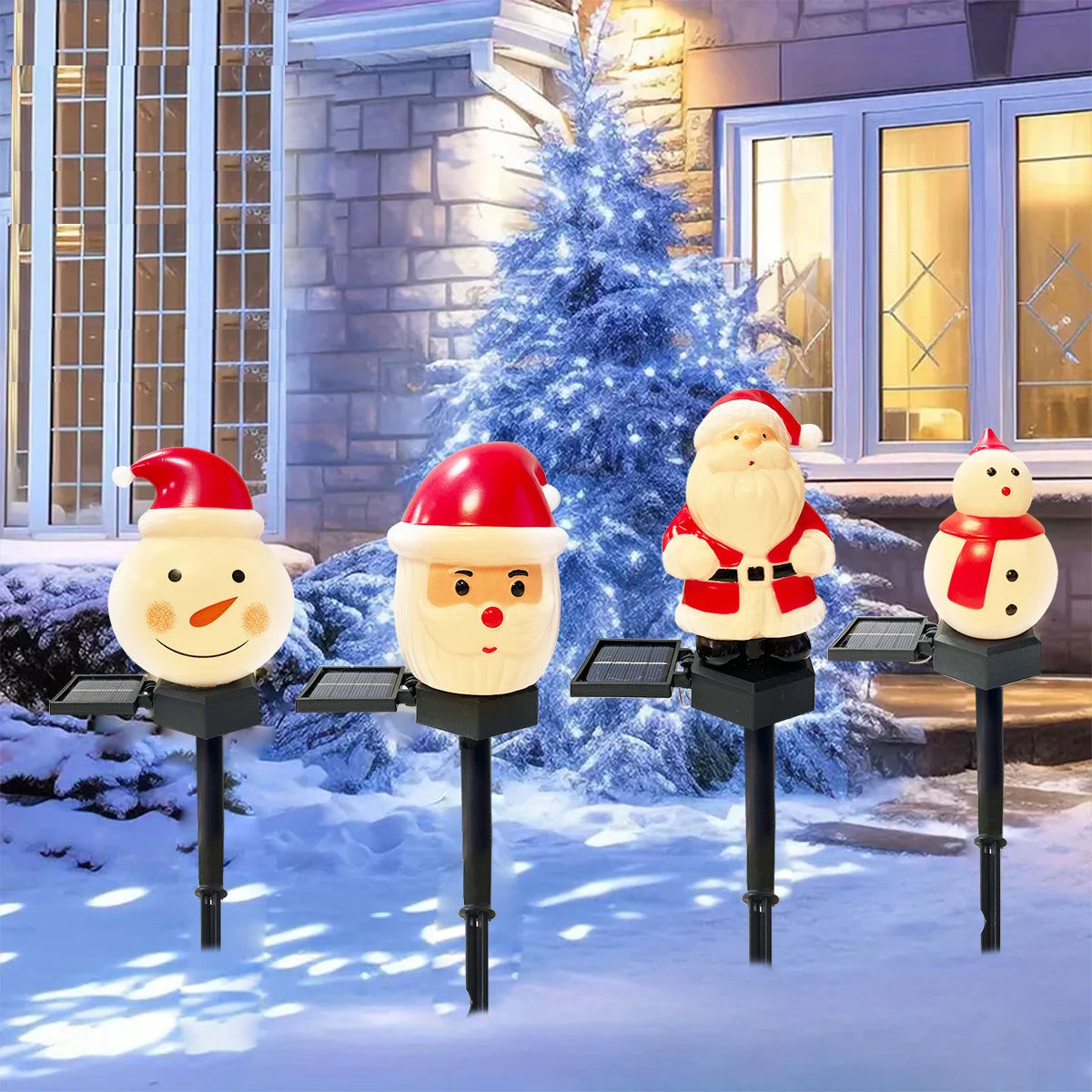 1pc Christmas Santa Claus & Snowman Landscape Lawn Solar Light Outdoor Waterproof Courtyard Ground Stakes Light For Garden Decor