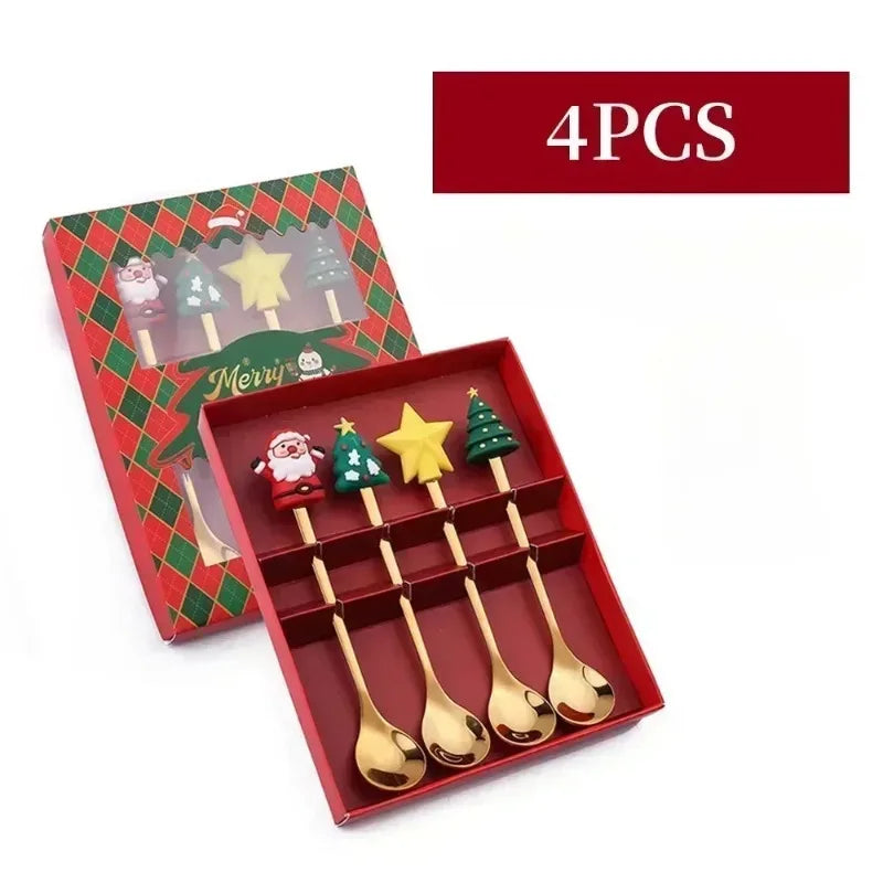 Christmas Decorations Home Christmas Table Decor Stainless SpoonsFork Cutlery Set Elk Xmas Tree New Year 2026 Navidad 2025 Gifts