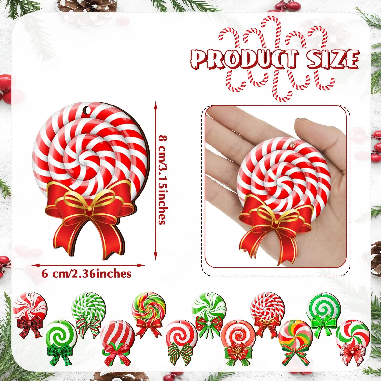 24 Pieces Peppermint Christmas Tree Ornaments Colorful Peppermint Wood Ornaments Lollipop Candy Christmas Ornaments