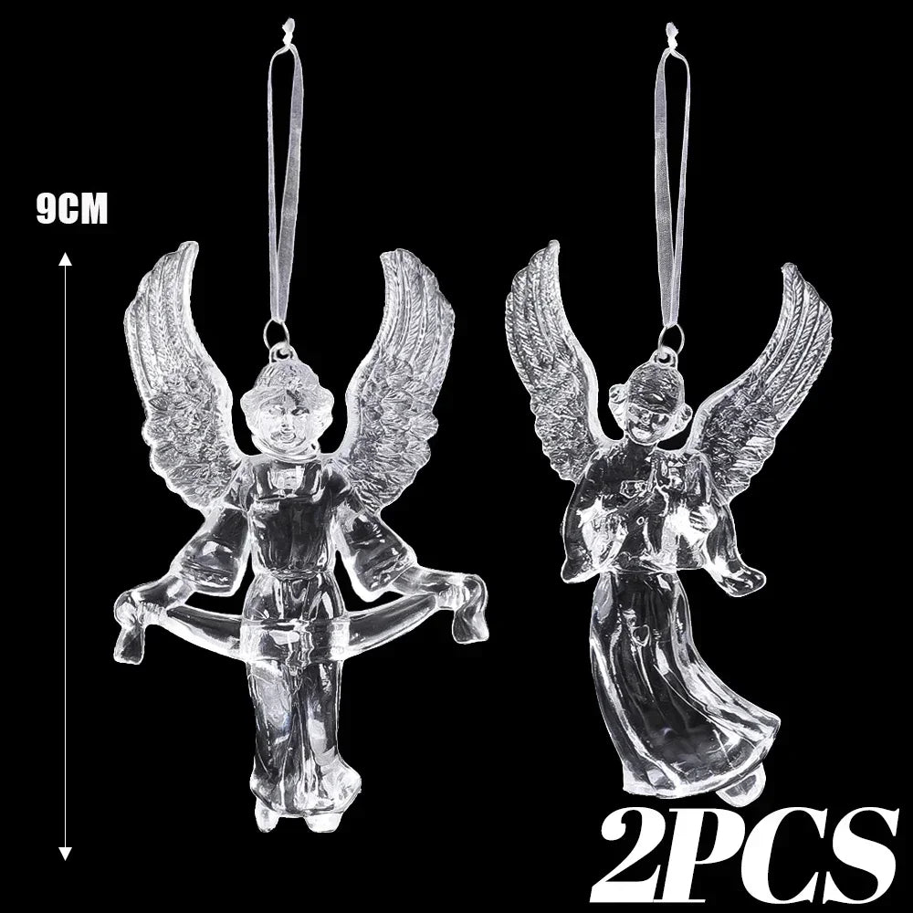 24/2PCS Crystal Clear Christmas Ornaments Acrylic Snowflake Icicles Pendants Winter Party Holiday Xmas Tree Hanging Decorations