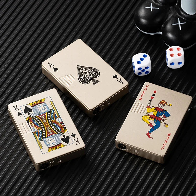 Creative Personalized Lightemitting Lighter Men's Playing Cards Butane Gadgets Interesting Lighter Cute Gift Smoking Accessories