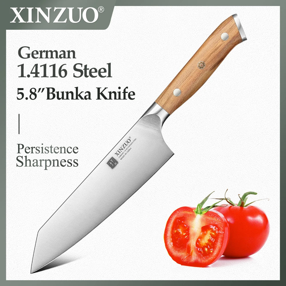 XINZUO 5.8 Inches Bunka Knife German 1.4116 Steel Kitchen-specific Chef's Knife Ergonomic Well Balanced Handle Premium Gift Box