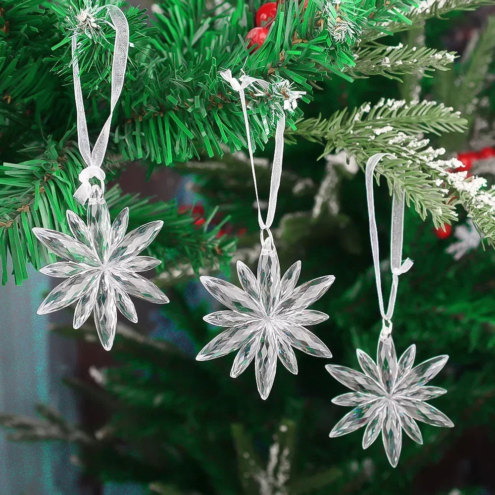 24/2PCS Crystal Clear Christmas Ornaments Acrylic Snowflake Icicles Pendants Winter Party Holiday Xmas Tree Hanging Decorations
