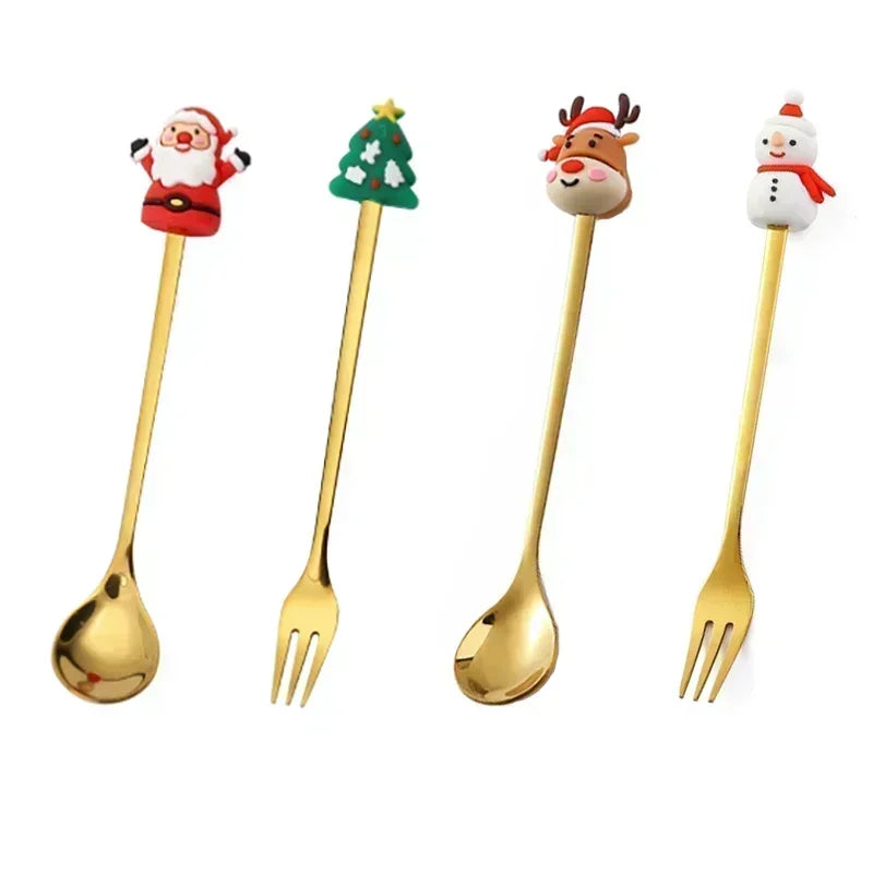 Christmas Decorations Home Christmas Table Decor Stainless SpoonsFork Cutlery Set Elk Xmas Tree New Year 2026 Navidad 2025 Gifts
