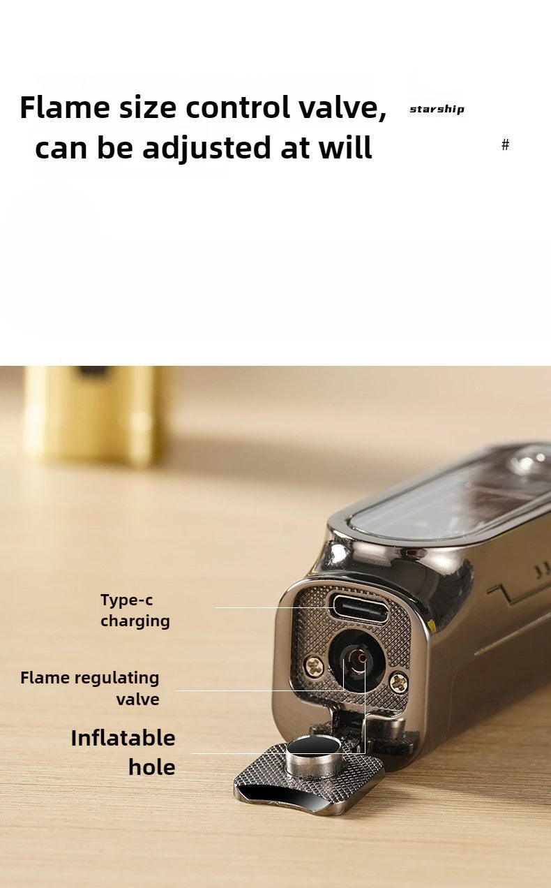 Smart 3 Flame Gas Cigar Lighter, Digital Display, with Cigar Drill, LED Light, Portable Multi-functional Ignition Lighter
