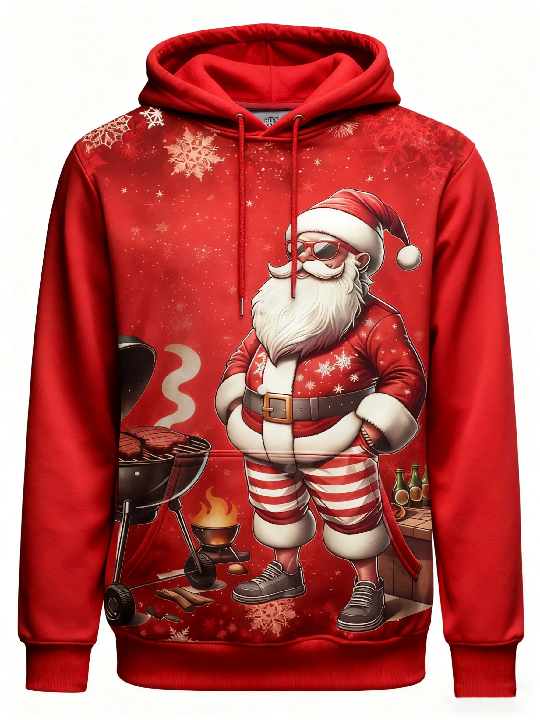 Men's Christmas 3D Hoodie with Santa Claus and Christmas Tree Gold Print, Suitable for Christmas Party Design, Sports Sweatshirt