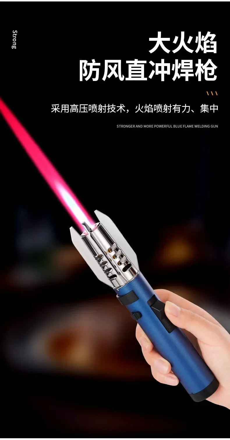 HOT High Temperature Welding Gun Lighter Windproof Red Flame Cigar Lighter Butane Inflatable Lighter Outdoor BBQ Men's Tools