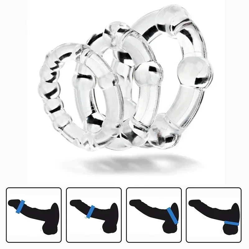 3PCS Penis Rings Crystal Delay Cockring Silicone Bdsm Bondage Erotic Accessories Prostate Adult Sex Toys For Men Male Chastity