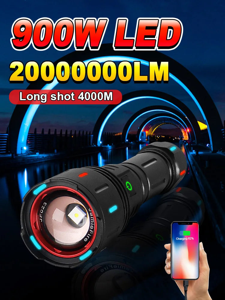 2025 Most Powerful LED Flashlight Rechargeable LED Flashlights High Power Zoom Torch Light Long Range Tactical Lantern Camping