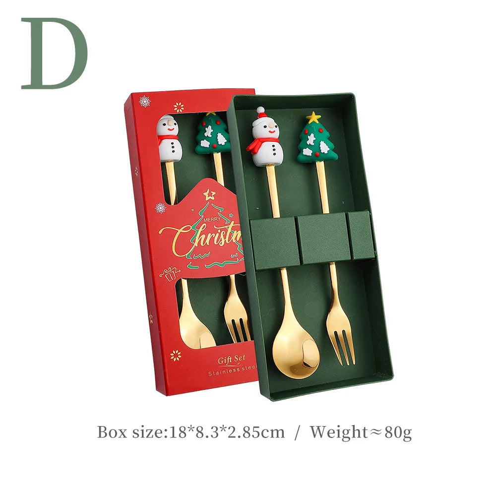 Christmas Decorations Home Christmas Table Decor Stainless SpoonsFork Cutlery Set Elk Xmas Tree New Year 2026 Navidad 2025 Gifts