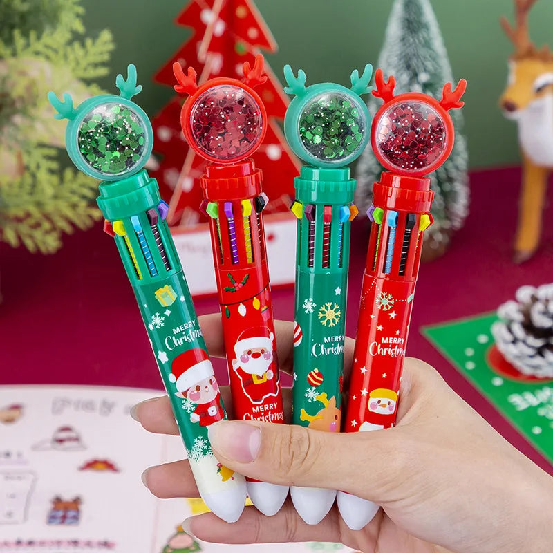 Ballpoint Decor For Christmas Gift Merry Christmas Ten-color Home Xmas Ornament  Pen Holiday Ballpoint Pen Cute Press  Kid