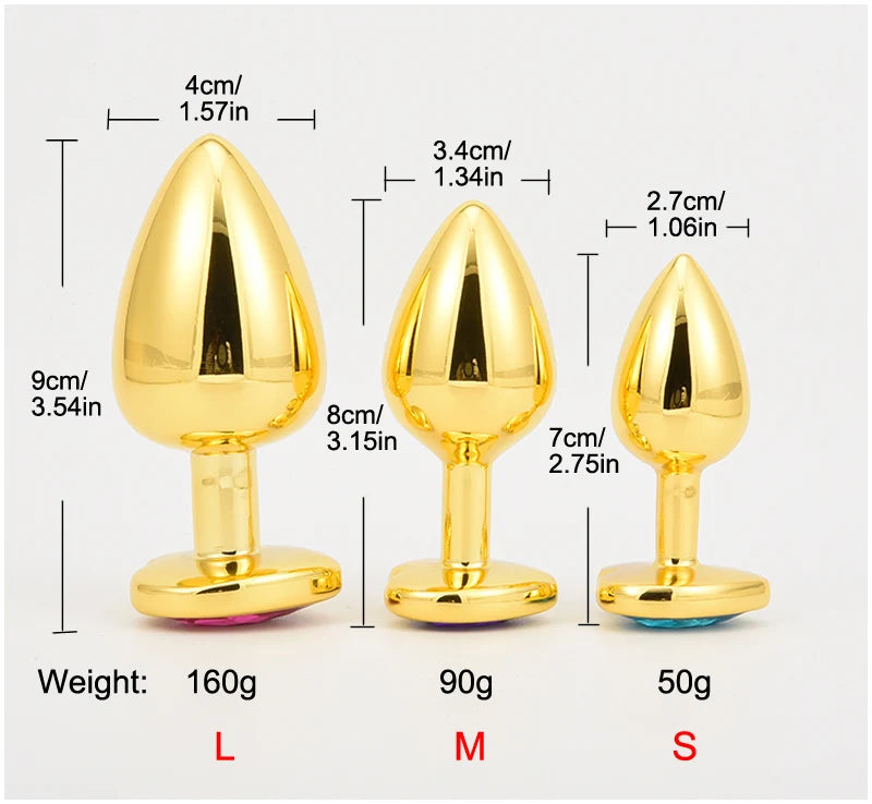 Golden Stainless Steel Anal Plug Crystal Anal Toys Female Adult Sex Products Men's Butt Plug Anal Trainer for Couples 3 Sizes