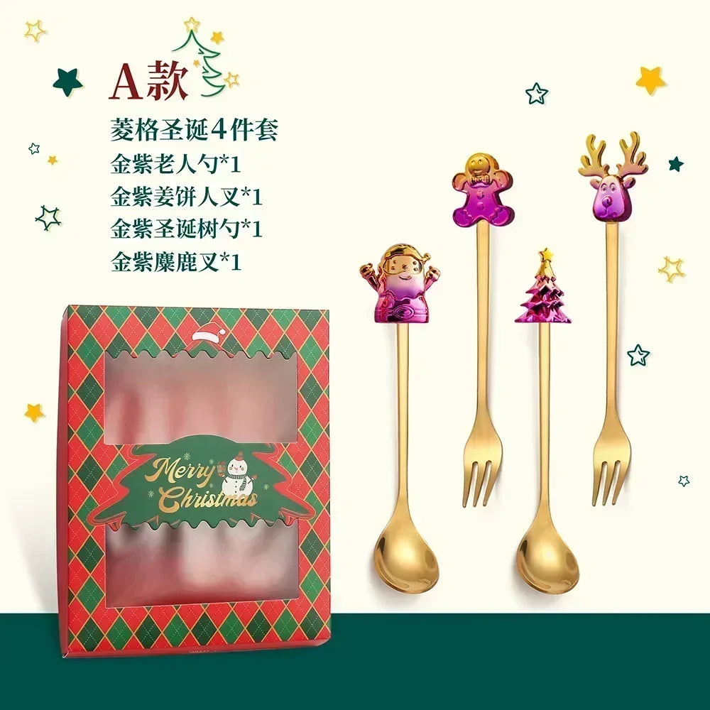 Christmas Decorations Home Christmas Table Decor Stainless SpoonsFork Cutlery Set Elk Xmas Tree New Year 2026 Navidad 2025 Gifts