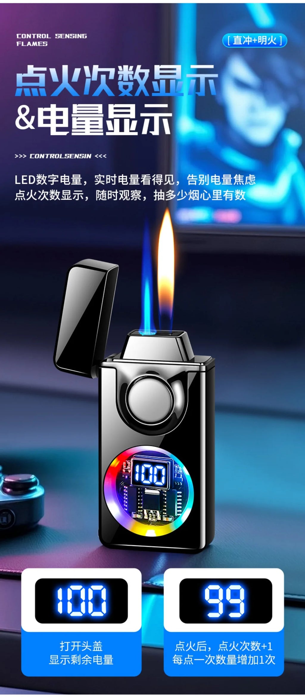 Mecha Voice-activated Intelligent Dual-fire Lighter, Gas-electric Mix, Four Ignition Methods, Creative Gifts