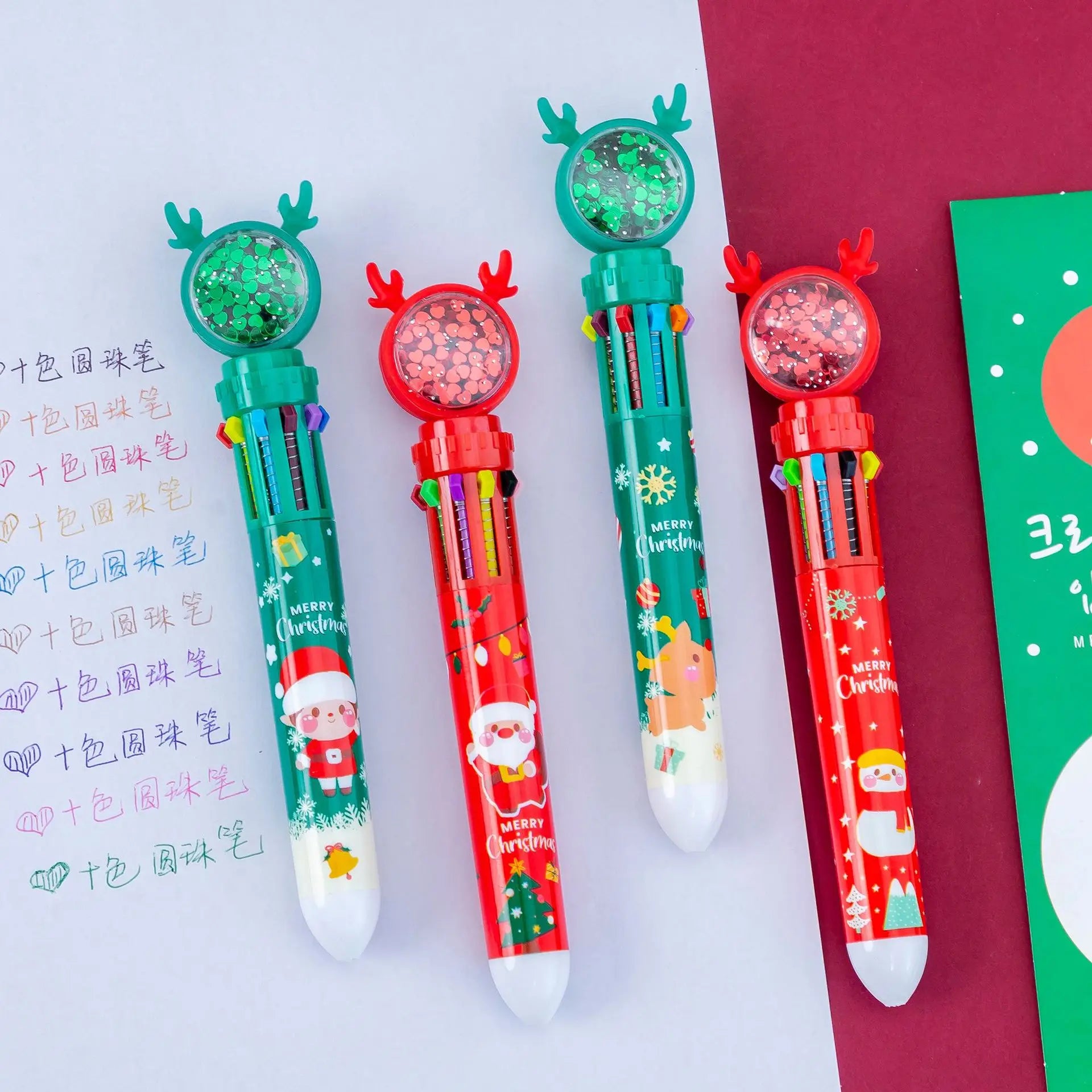 Ballpoint Decor For Christmas Gift Merry Christmas Ten-color Home Xmas Ornament  Pen Holiday Ballpoint Pen Cute Press  Kid