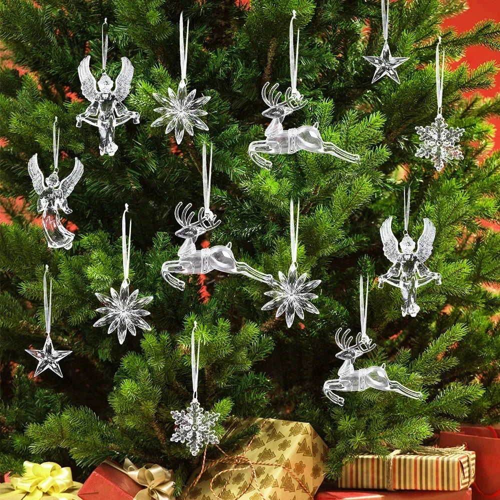 24/2PCS Crystal Clear Christmas Ornaments Acrylic Snowflake Icicles Pendants Winter Party Holiday Xmas Tree Hanging Decorations