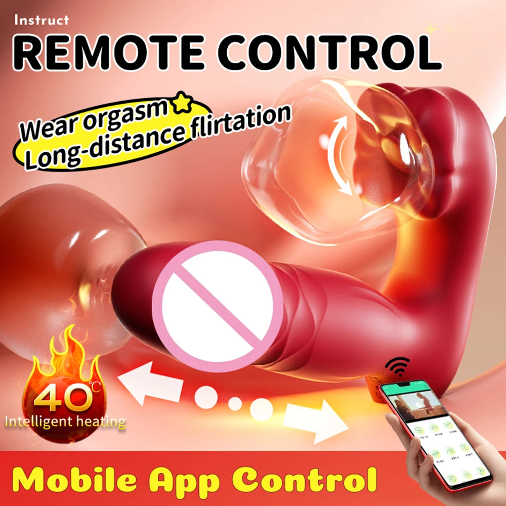 Heating Dildo Tongue Masturbation Vibrator App Control 9 Clitoral Licking Thrusting Modes G-Spot Sex Toys for 18+ Women Couples