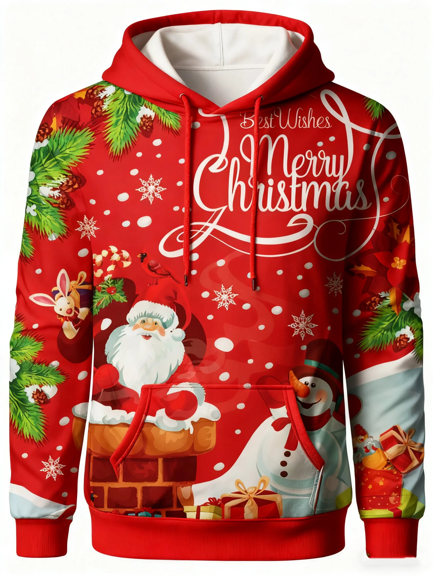 Men's Christmas 3D Hoodie with Santa Claus and Christmas Tree Gold Print, Suitable for Christmas Party Design, Sports Sweatshirt