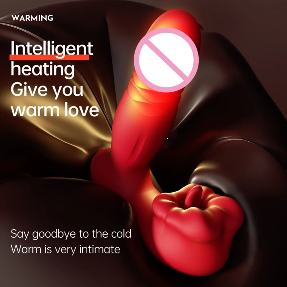 Heating Dildo Tongue Masturbation Vibrator App Control 9 Clitoral Licking Thrusting Modes G-Spot Sex Toys for 18+ Women Couples