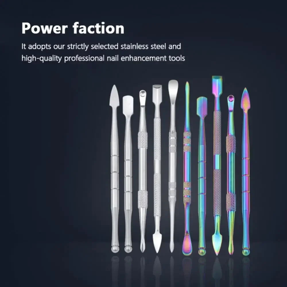 JOK JUK 5Pcs Stainless Steel Oil Wax Spoon Wax Carving Tool Container Set Color Nail Picker Manicure Pusher Accessories Gadget