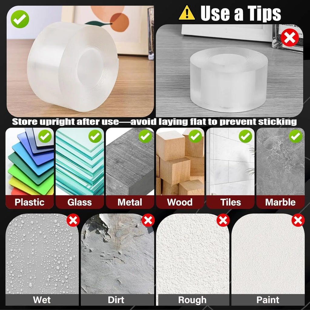 Double Sided Nano Mounting Tape,Strong Heavy Duty Gel Tape Clear Traceless Washable Removable No Residue for Home Office Decor