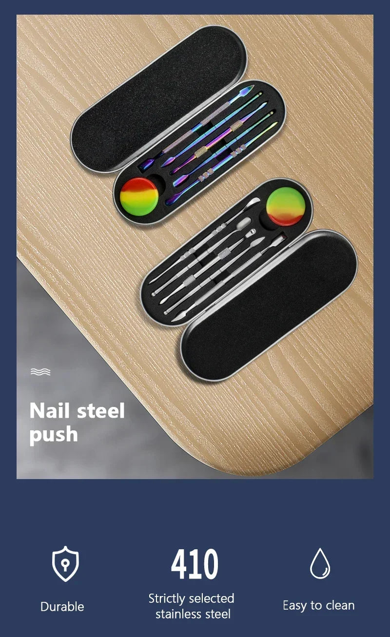 JOK JUK 5Pcs Stainless Steel Oil Wax Spoon Wax Carving Tool Container Set Color Nail Picker Manicure Pusher Accessories Gadget