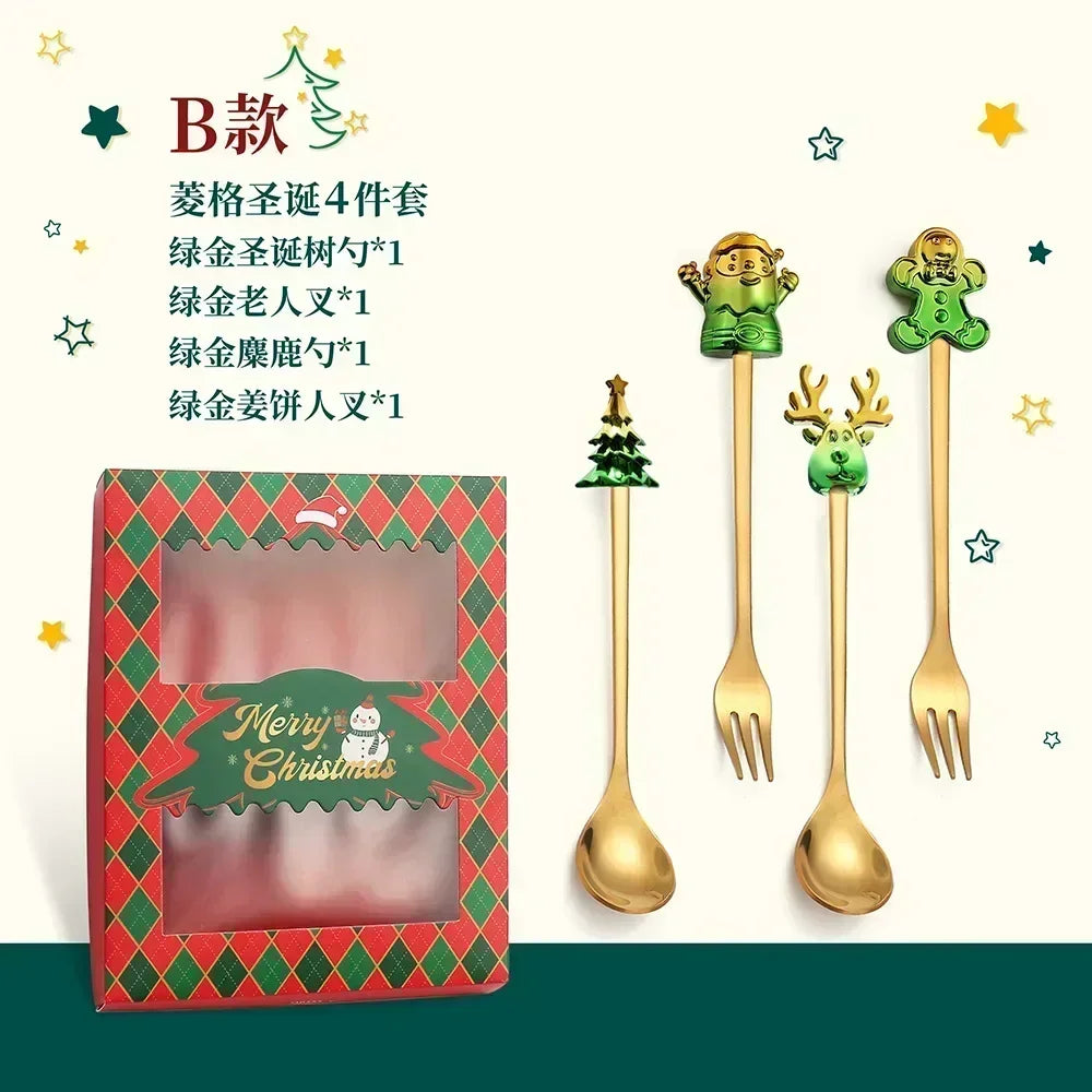 Christmas Decorations Home Christmas Table Decor Stainless SpoonsFork Cutlery Set Elk Xmas Tree New Year 2026 Navidad 2025 Gifts
