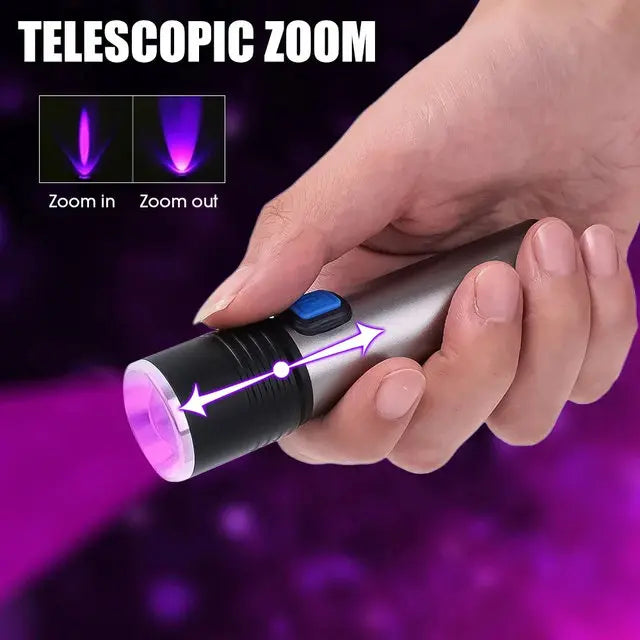 UV Flashlight  High Power Black Mirror Purple Light Detection Torch Powerful 395NM Type-C USB Rechargeable LED Ultraviolet Lamp