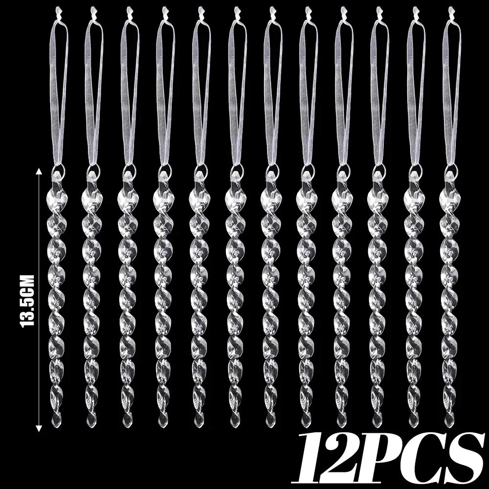 24/2PCS Crystal Clear Christmas Ornaments Acrylic Snowflake Icicles Pendants Winter Party Holiday Xmas Tree Hanging Decorations