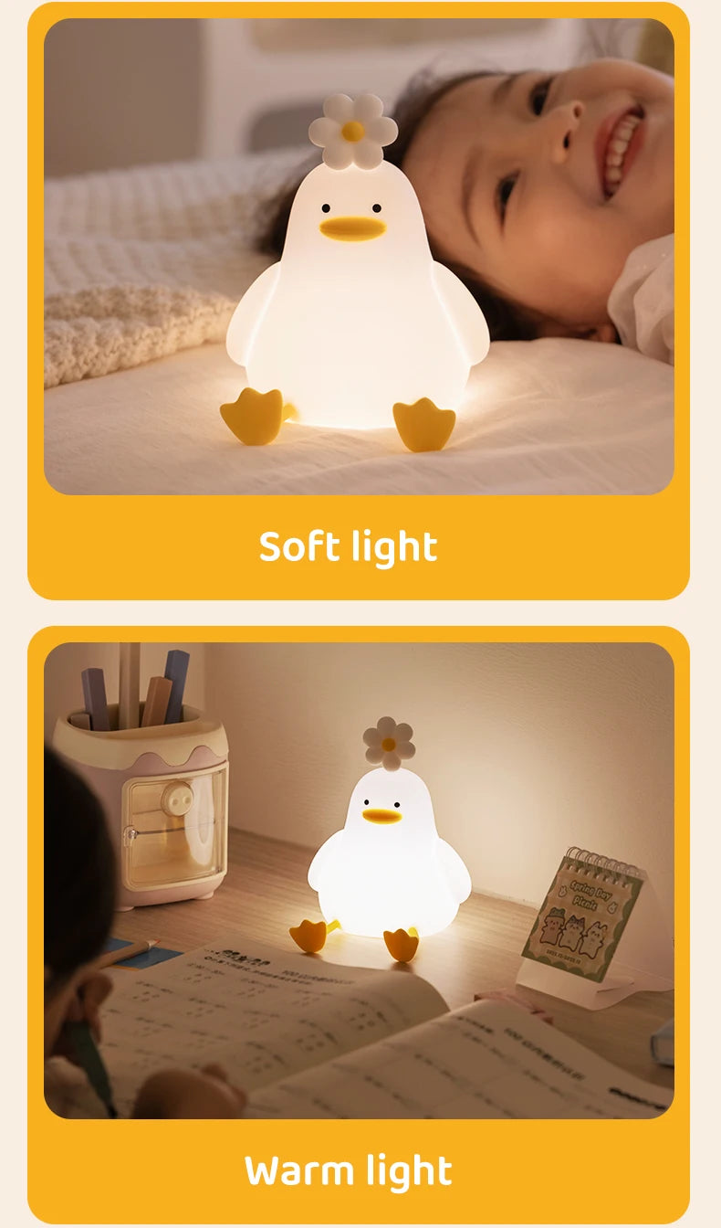 Cute Duck Led Night Light USB Rechargeable Nightlights Silicone Lamp Touch Switch Children Kid Bedroom Decoration Birthday Gift
