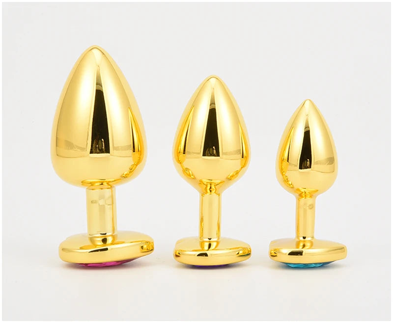 Golden Stainless Steel Anal Plug Crystal Anal Toys Female Adult Sex Products Men's Butt Plug Anal Trainer for Couples 3 Sizes