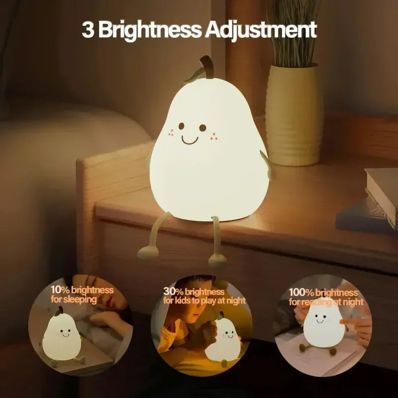 Cute Night Light 3 Level Dimmable Nursery Nightlight Super Squishy Silicone USB Rechargeable Touch Control 7 Colors Night Lamp