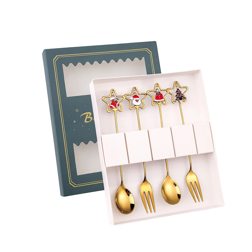 Christmas Decorations Home Christmas Table Decor Stainless SpoonsFork Cutlery Set Elk Xmas Tree New Year 2026 Navidad 2025 Gifts