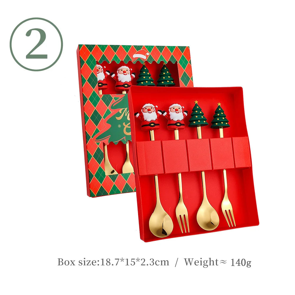 Christmas Decorations Home Christmas Table Decor Stainless SpoonsFork Cutlery Set Elk Xmas Tree New Year 2026 Navidad 2025 Gifts