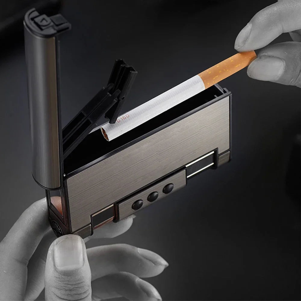 2 in 1 Automatic Cigarette Case with Lighter Compression Moisture Proof Inflatable Lighter Smoking Accessories Gadgets for Men