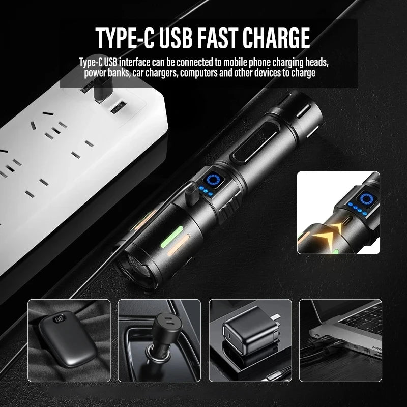 2025 Most Powerful LED Flashlight Rechargeable LED Flashlights High Power Zoom Torch Light Long Range Tactical Lantern Camping