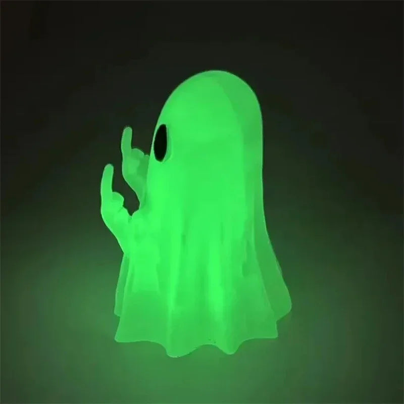 Cute Ghost Resin Statue Middle Finger Figurine Spooky Halloween Decor For Shelf Mantel Coffee Table Display Home Party Ornament