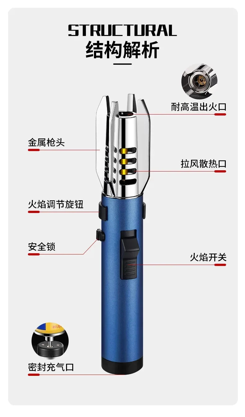 HOT High Temperature Welding Gun Lighter Windproof Red Flame Cigar Lighter Butane Inflatable Lighter Outdoor BBQ Men's Tools