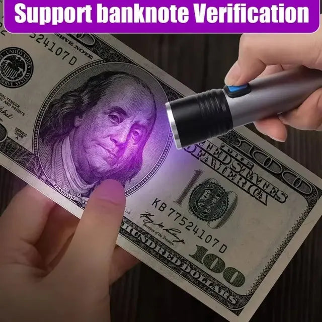 UV Flashlight  High Power Black Mirror Purple Light Detection Torch Powerful 395NM Type-C USB Rechargeable LED Ultraviolet Lamp