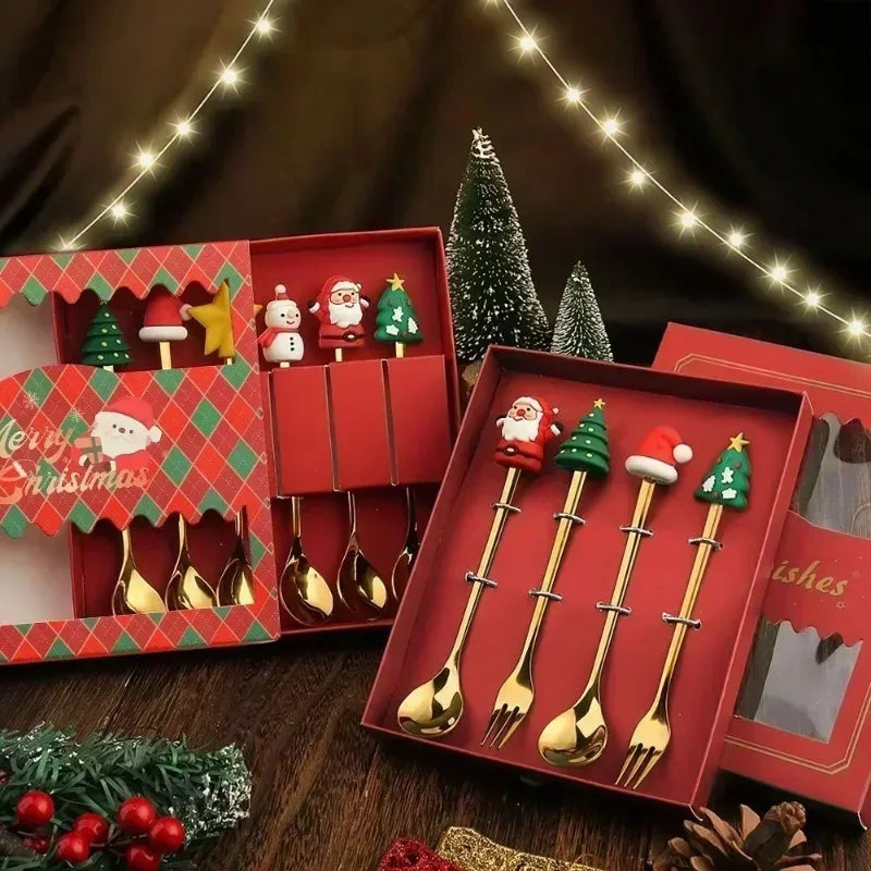 Christmas Decorations Home Christmas Table Decor Stainless SpoonsFork Cutlery Set Elk Xmas Tree New Year 2026 Navidad 2025 Gifts