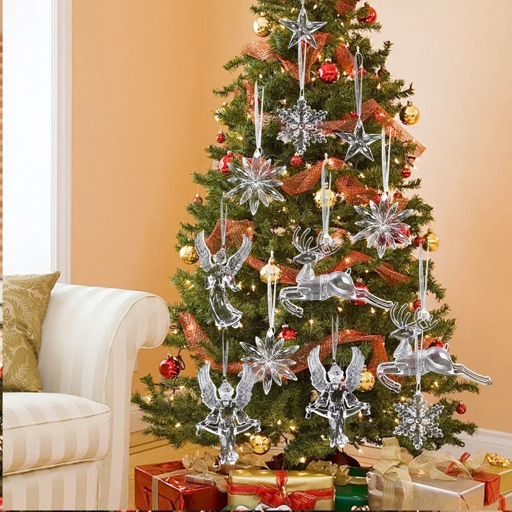 24/2PCS Crystal Clear Christmas Ornaments Acrylic Snowflake Icicles Pendants Winter Party Holiday Xmas Tree Hanging Decorations