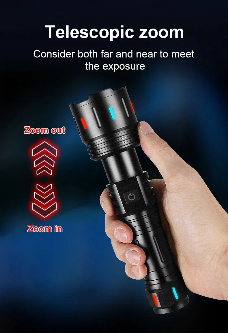 2025 Most Powerful LED Flashlight Rechargeable LED Flashlights High Power Zoom Torch Light Long Range Tactical Lantern Camping