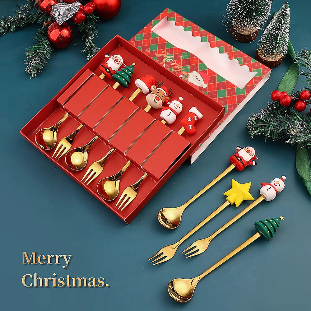 Christmas Decorations Home Christmas Table Decor Stainless SpoonsFork Cutlery Set Elk Xmas Tree New Year 2026 Navidad 2025 Gifts
