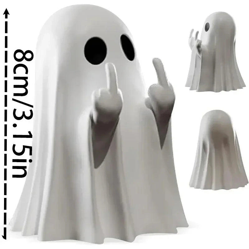 Cute Ghost Resin Statue Middle Finger Figurine Spooky Halloween Decor For Shelf Mantel Coffee Table Display Home Party Ornament