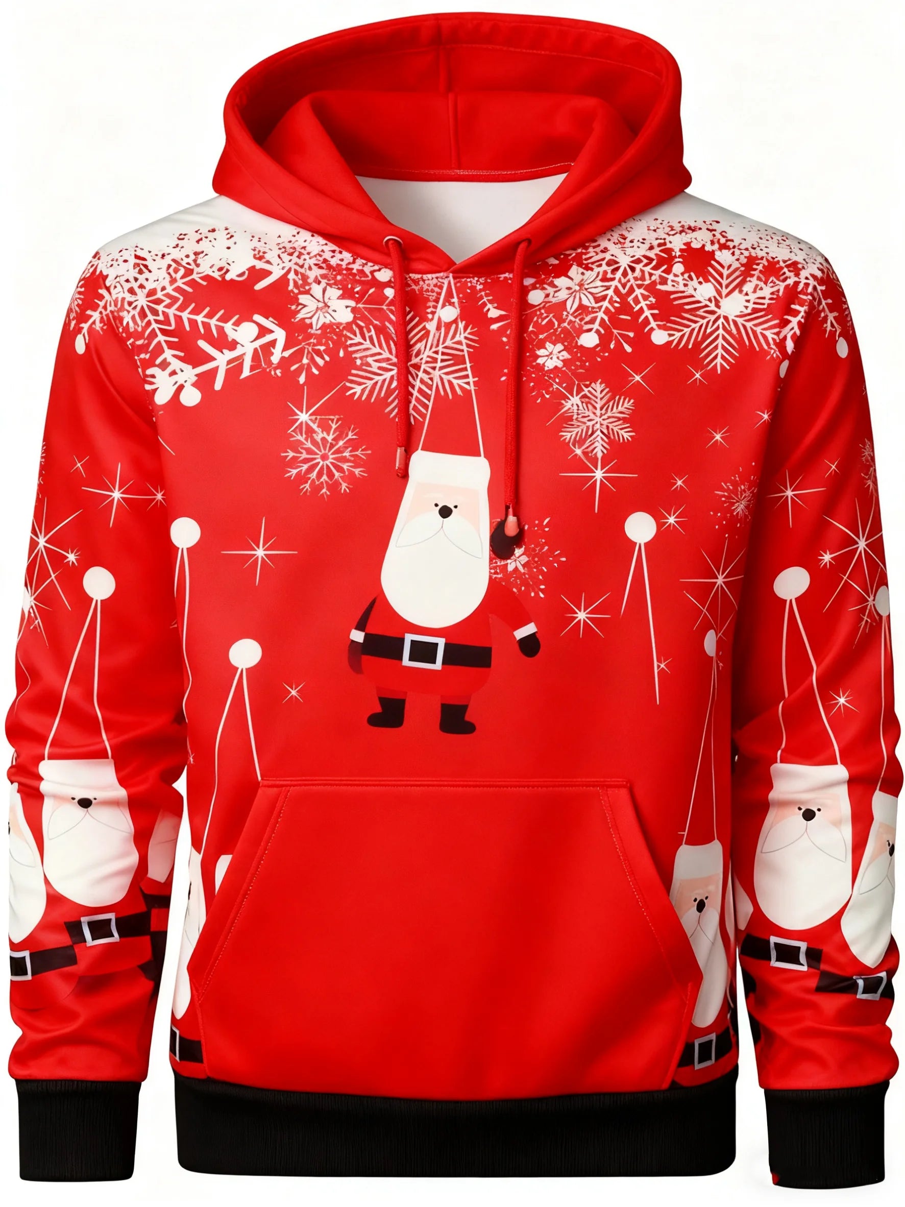 Men's Christmas 3D Hoodie with Santa Claus and Christmas Tree Gold Print, Suitable for Christmas Party Design, Sports Sweatshirt