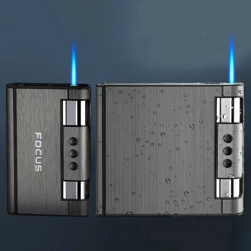 2 in 1 Automatic Cigarette Case with Lighter Compression Moisture Proof Inflatable Lighter Smoking Accessories Gadgets for Men